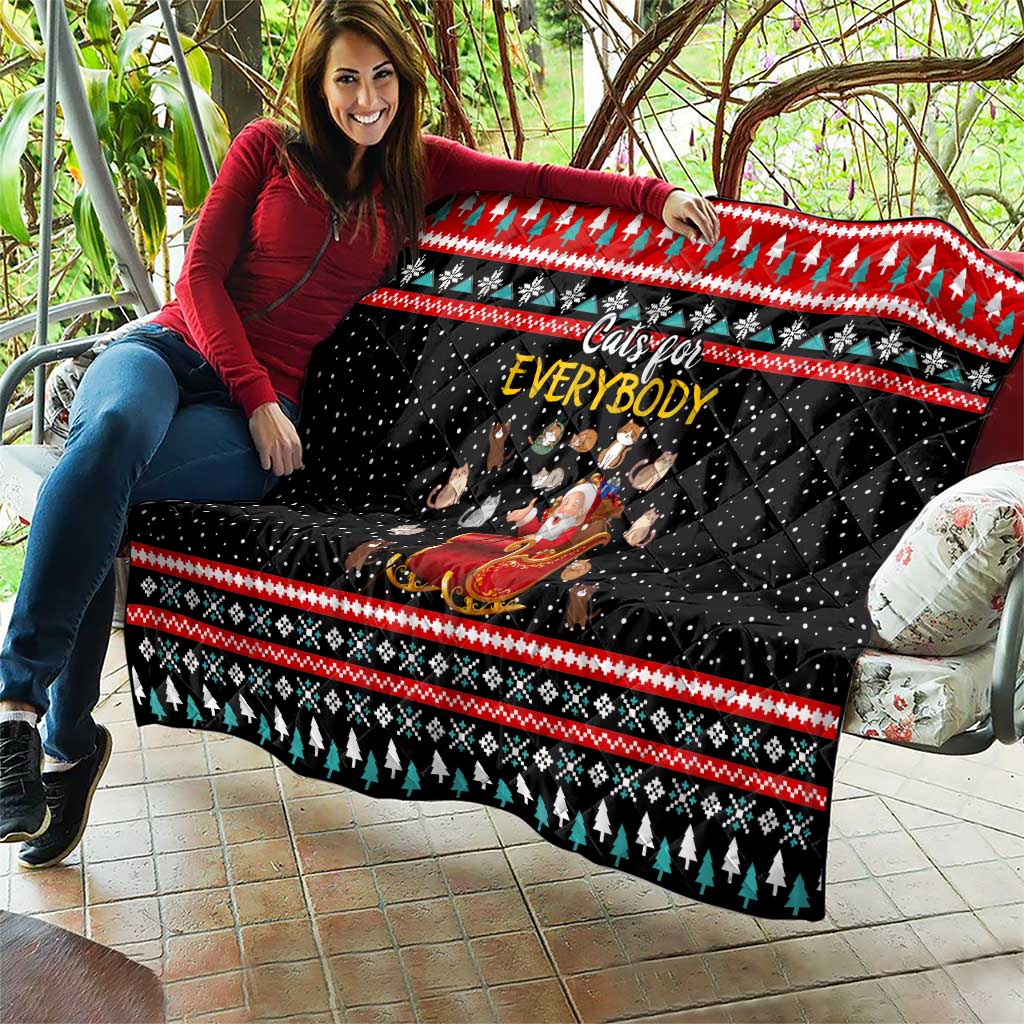 Funny Santa Quilt with Cats for Everybody Quote and Red Christmas Pattern - Wonder Print Shop