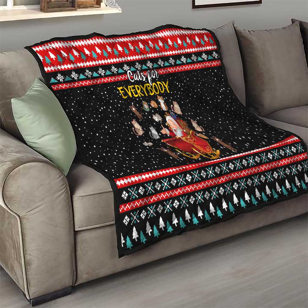 Funny Santa Quilt with Cats for Everybody Quote and Red Christmas Pattern - Wonder Print Shop