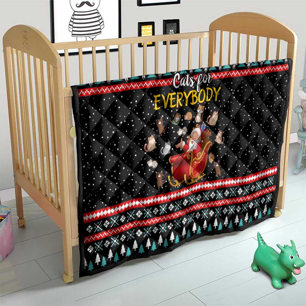 Funny Santa Quilt with Cats for Everybody Quote and Red Christmas Pattern - Wonder Print Shop