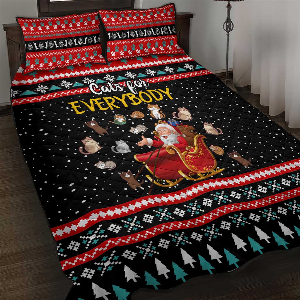 Funny Santa Quilt Bed Set with Cats for Everybody Quote and Red Christmas Pattern - Wonder Print Shop