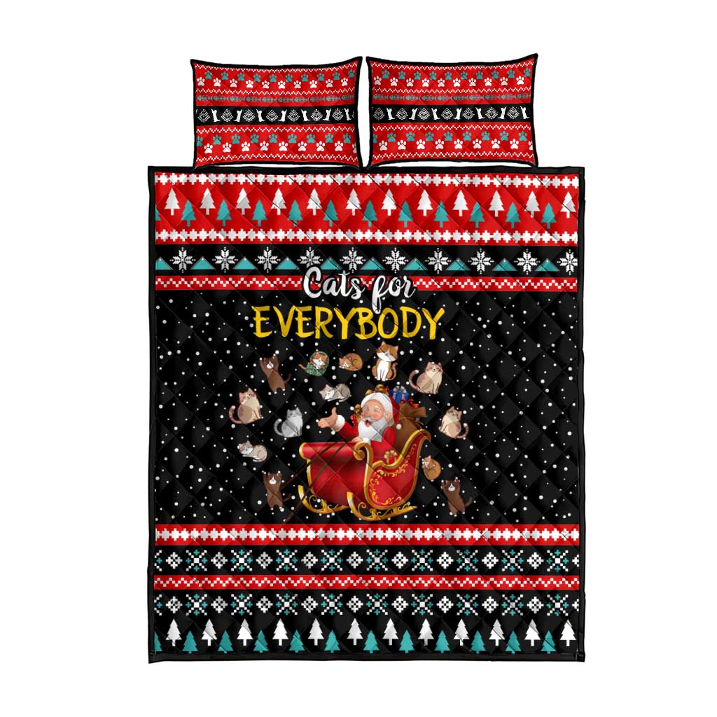 Funny Santa Quilt Bed Set with Cats for Everybody Quote and Red Christmas Pattern - Wonder Print Shop
