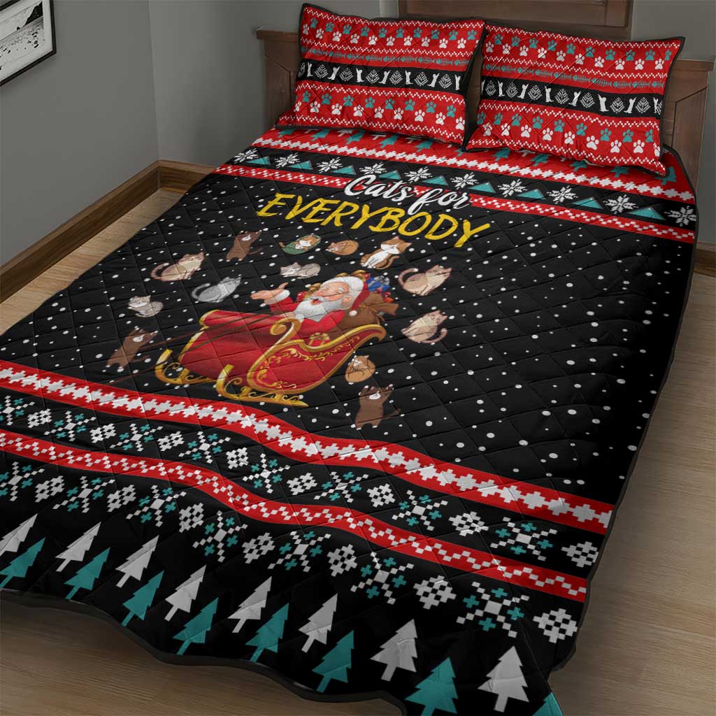 Funny Santa Quilt Bed Set with Cats for Everybody Quote and Red Christmas Pattern - Wonder Print Shop