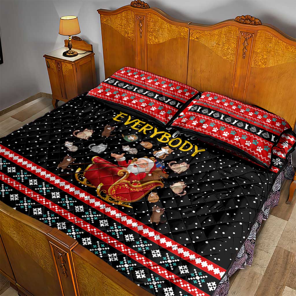 Funny Santa Quilt Bed Set with Cats for Everybody Quote and Red Christmas Pattern - Wonder Print Shop