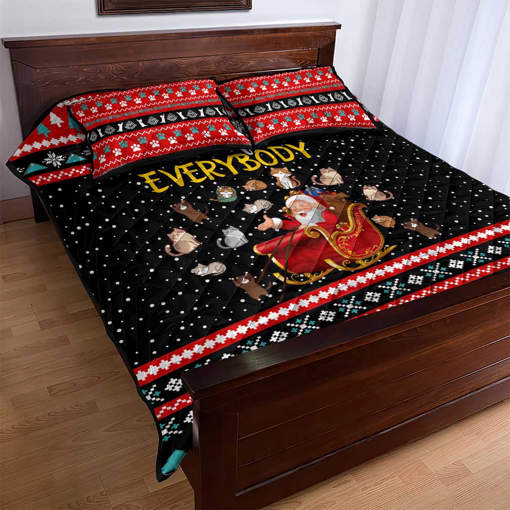Funny Santa Quilt Bed Set with Cats for Everybody Quote and Red Christmas Pattern - Wonder Print Shop