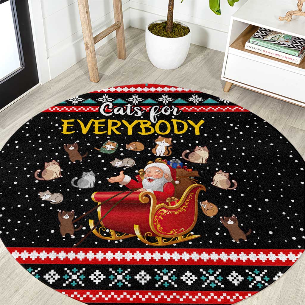 Funny Santa Round Carpet with Cats for Everybody Quote and Red Christmas Pattern - Wonder Print Shop