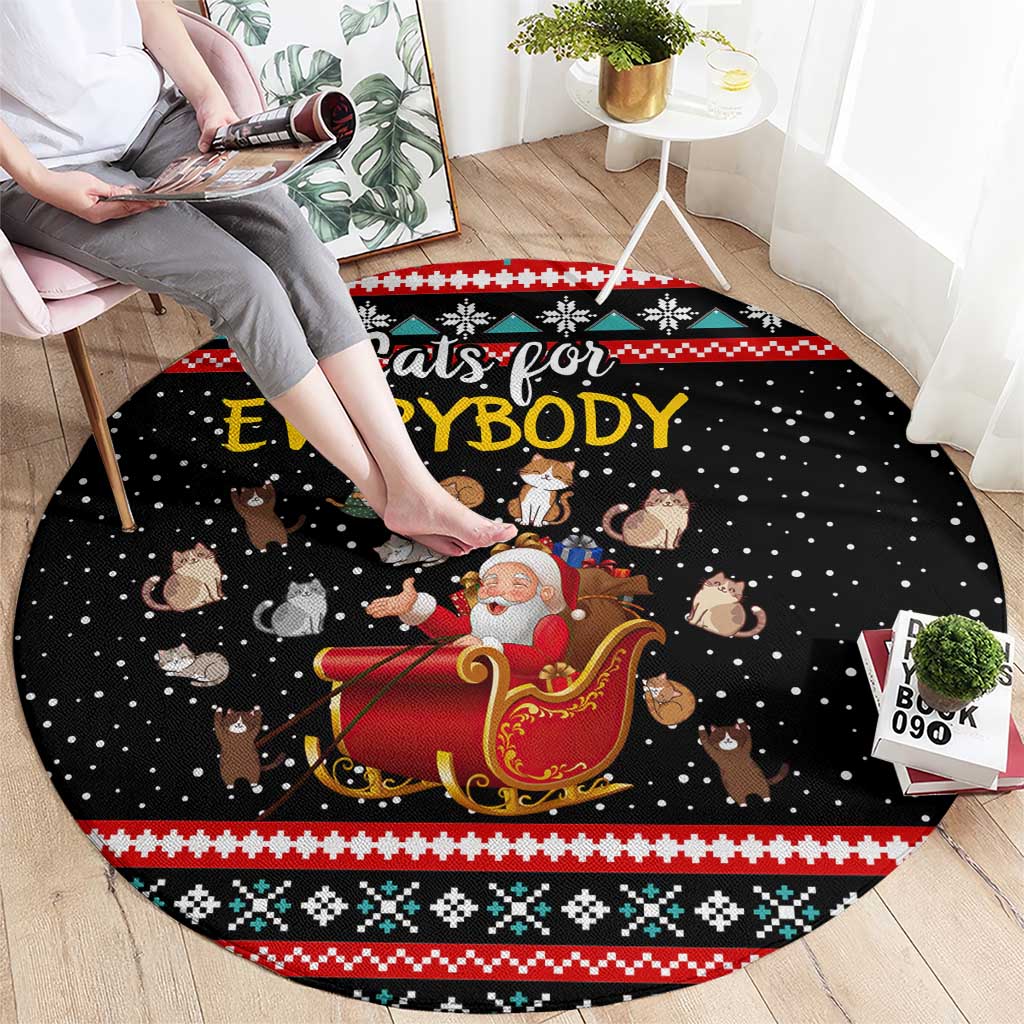 Funny Santa Round Carpet with Cats for Everybody Quote and Red Christmas Pattern - Wonder Print Shop