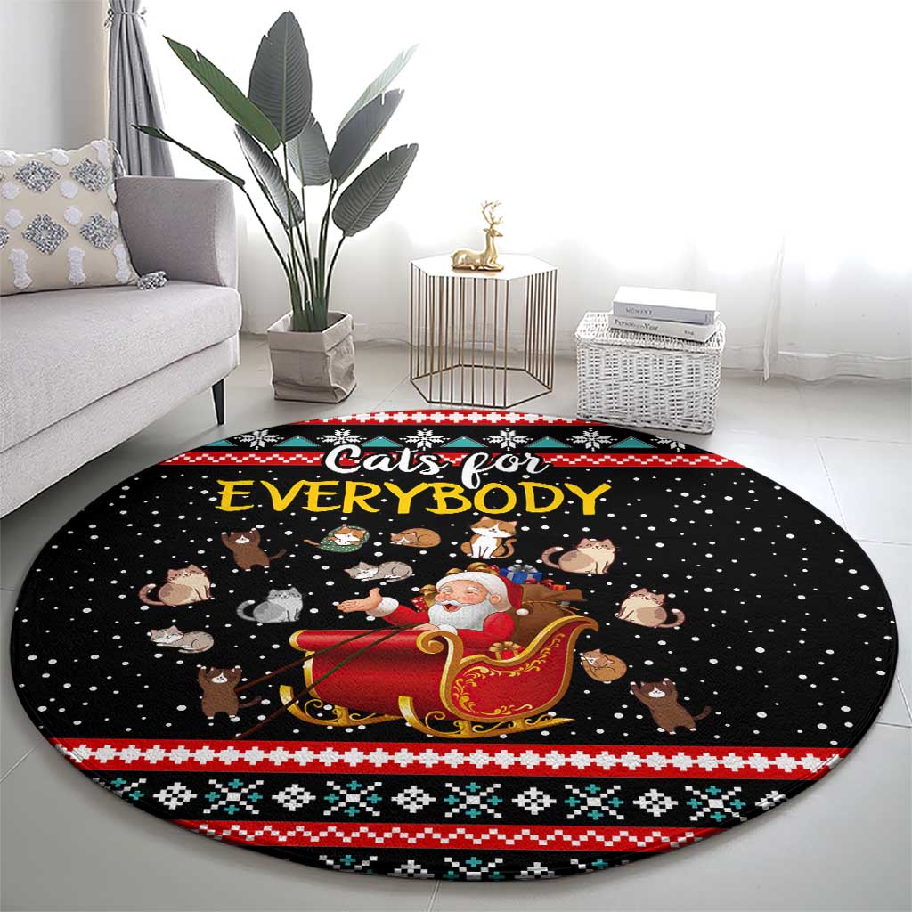 Funny Santa Round Carpet with Cats for Everybody Quote and Red Christmas Pattern - Wonder Print Shop