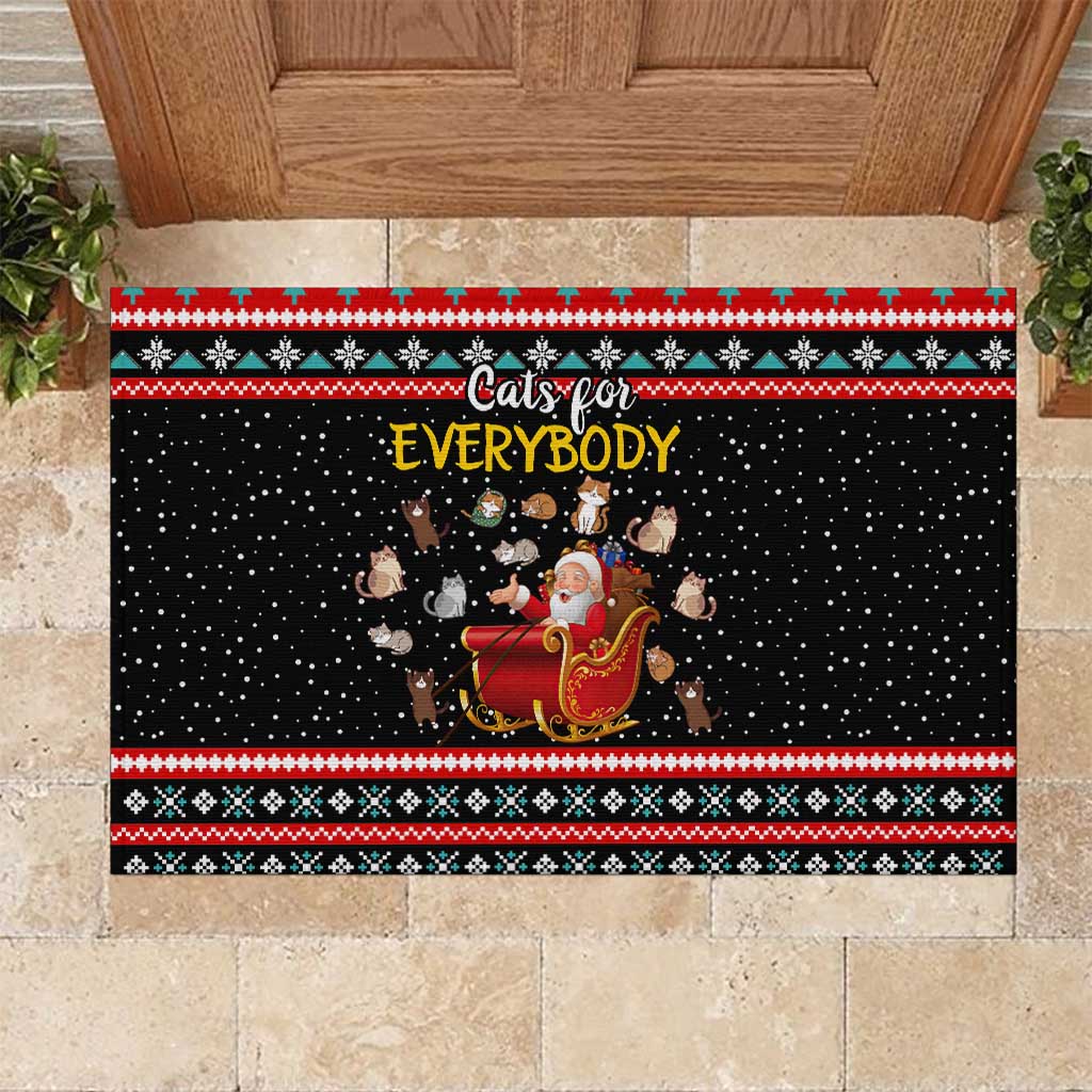 Funny Santa Rubber Doormat with Cats for Everybody Quote and Red Christmas Pattern - Wonder Print Shop