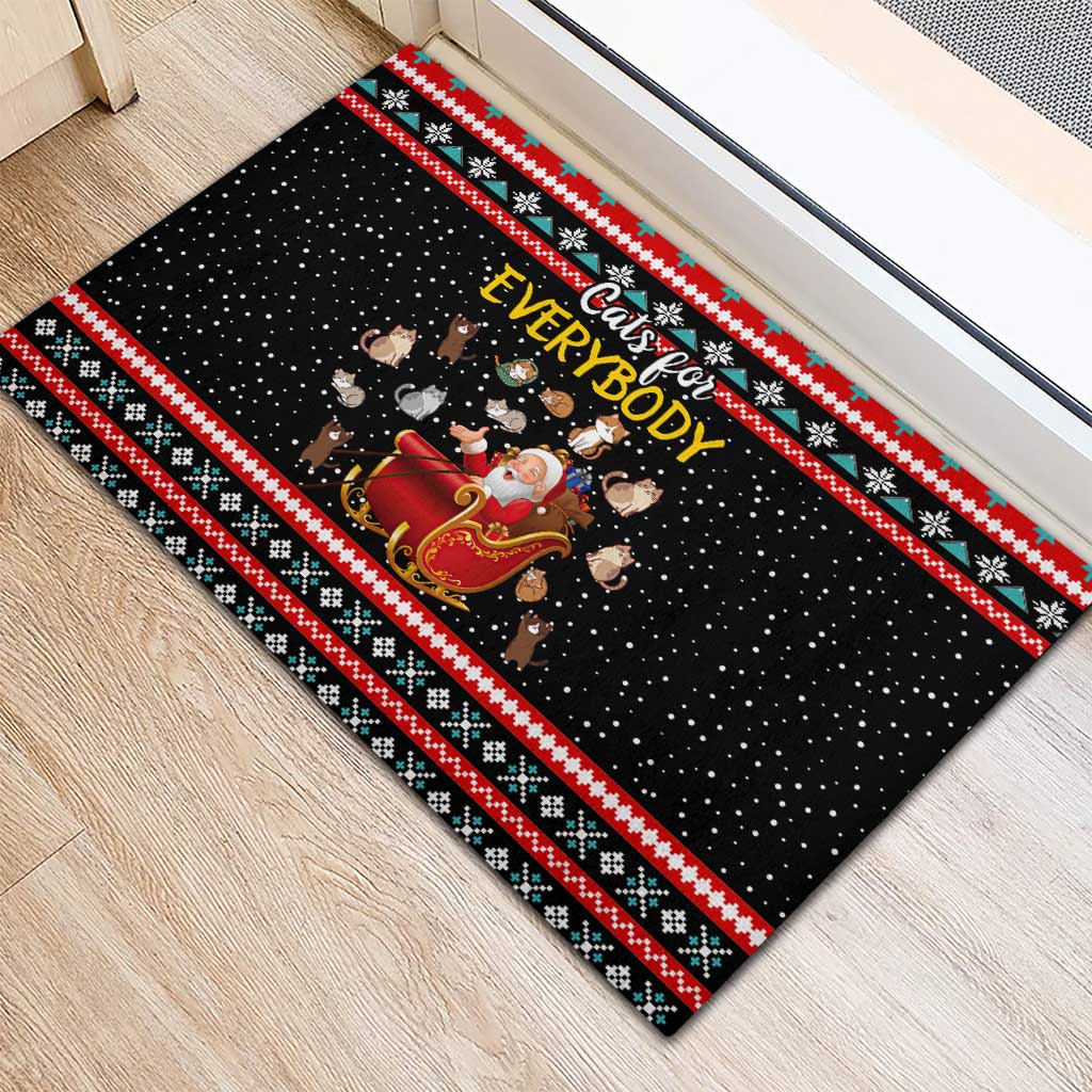 Funny Santa Rubber Doormat with Cats for Everybody Quote and Red Christmas Pattern - Wonder Print Shop