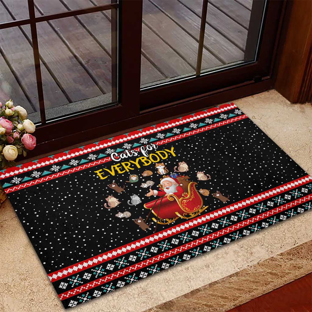 Funny Santa Rubber Doormat with Cats for Everybody Quote and Red Christmas Pattern - Wonder Print Shop