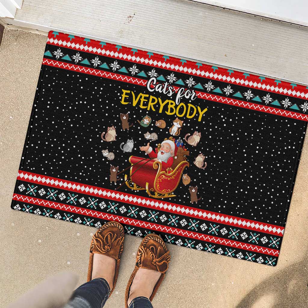 Funny Santa Rubber Doormat with Cats for Everybody Quote and Red Christmas Pattern - Wonder Print Shop