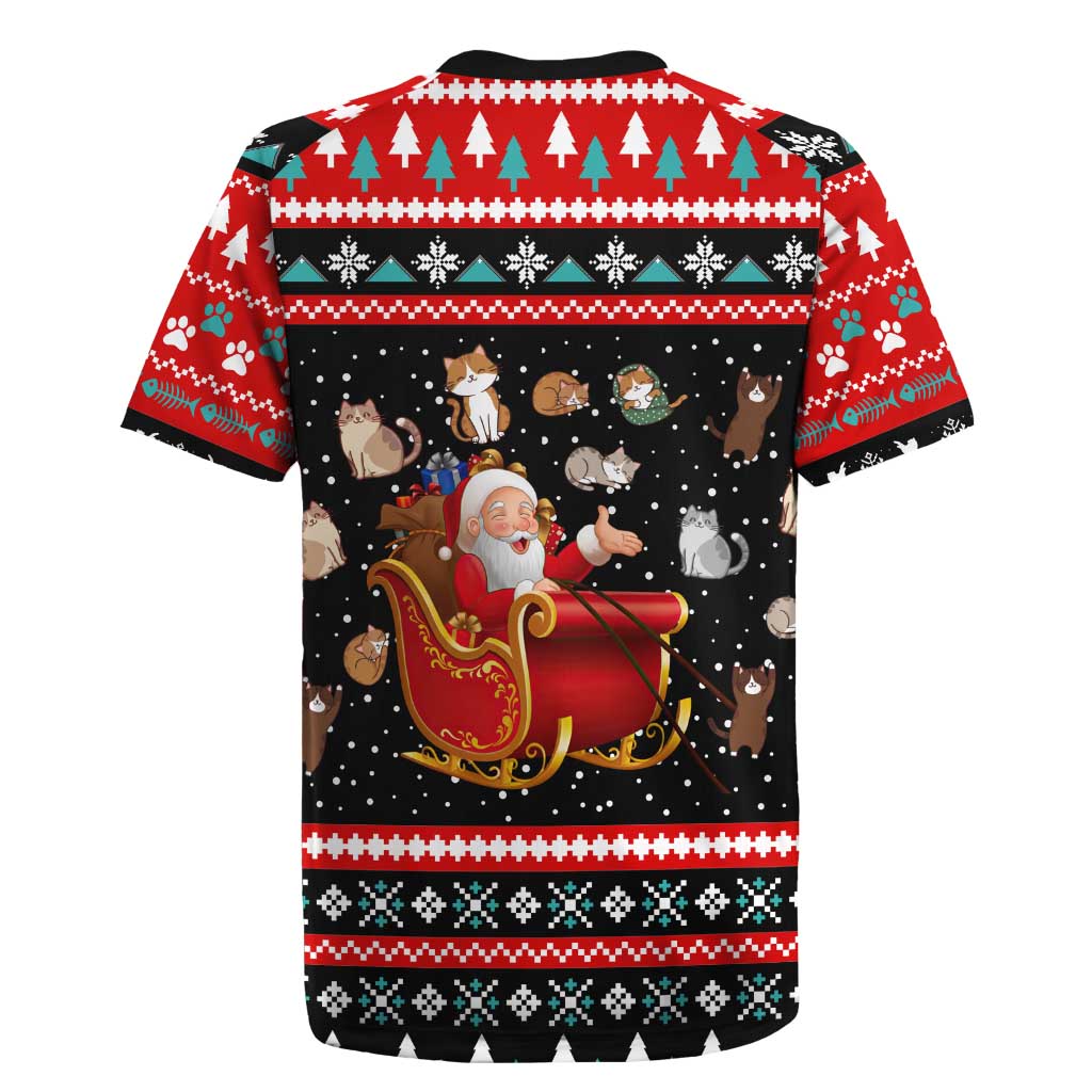 Funny Santa Rugby Jersey with Cats for Everybody Quote and Red Christmas Pattern - Wonder Print Shop