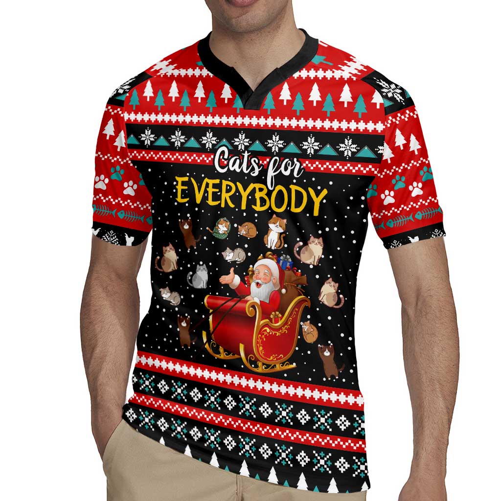 Funny Santa Rugby Jersey with Cats for Everybody Quote and Red Christmas Pattern - Wonder Print Shop