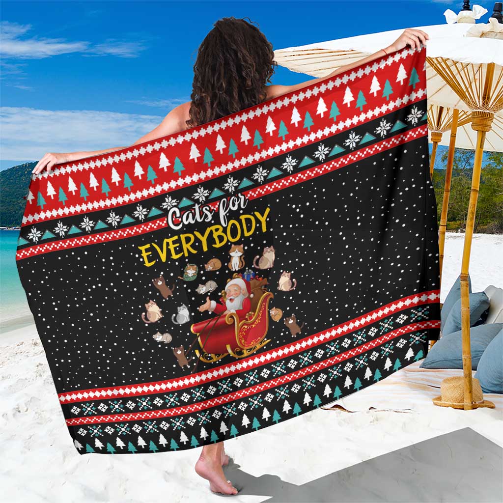 Funny Santa Sarong with Cats for Everybody Quote and Red Christmas Pattern - Wonder Print Shop