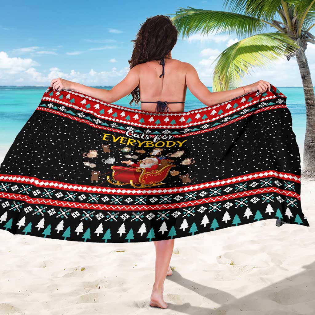 Funny Santa Sarong with Cats for Everybody Quote and Red Christmas Pattern - Wonder Print Shop