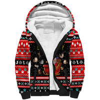 Funny Santa Sherpa Hoodie with Cats for Everybody Quote and Red Christmas Pattern - Wonder Print Shop