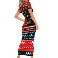 Funny Santa Short Sleeve Bodycon Dress with Cats for Everybody Quote and Red Christmas Pattern - Wonder Print Shop