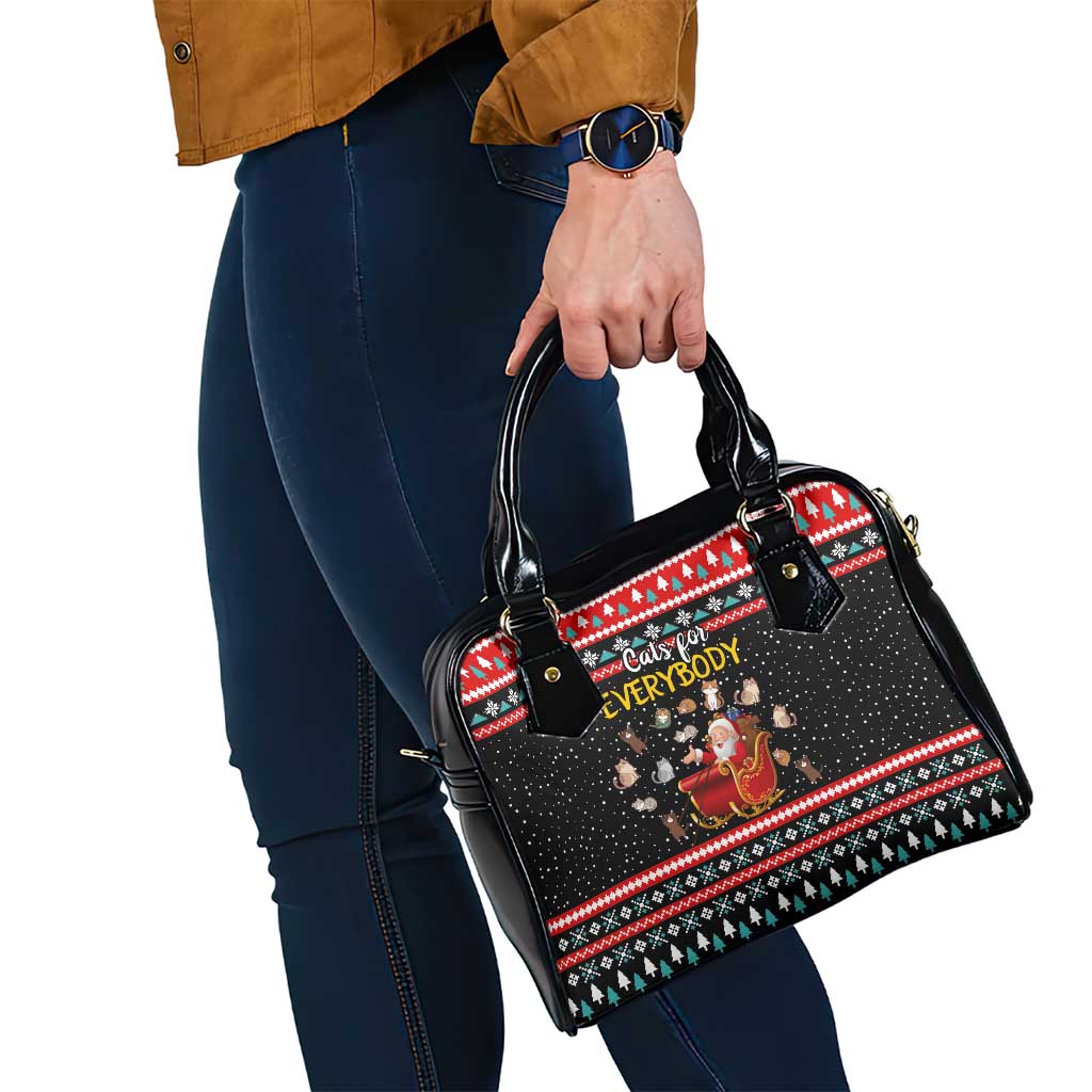 Funny Santa Shoulder Handbag with Cats for Everybody Quote and Red Christmas Pattern - Wonder Print Shop