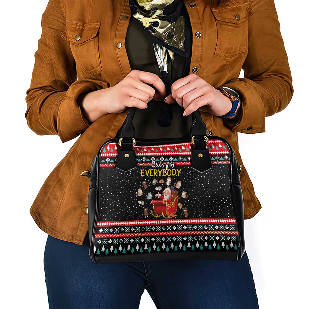 Funny Santa Shoulder Handbag with Cats for Everybody Quote and Red Christmas Pattern - Wonder Print Shop