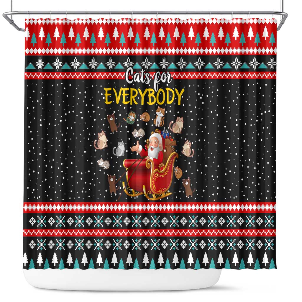 Funny Santa Shower Curtain with Cats for Everybody Quote and Red Christmas Pattern - Wonder Print Shop