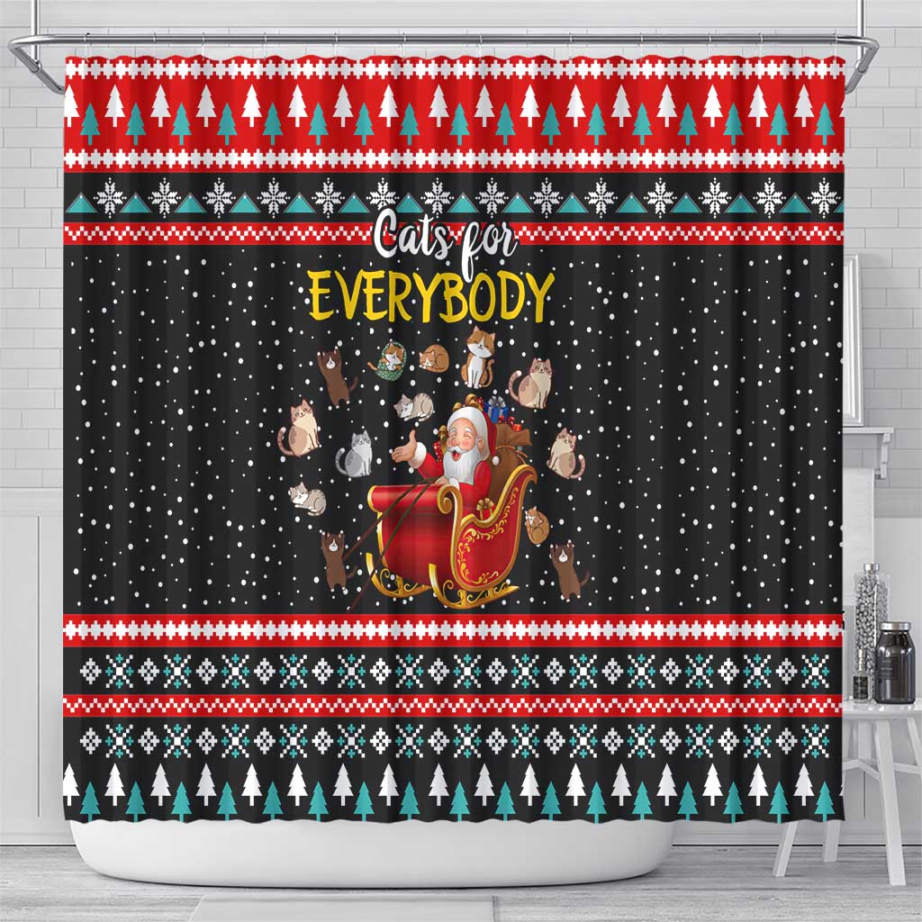Funny Santa Shower Curtain with Cats for Everybody Quote and Red Christmas Pattern - Wonder Print Shop