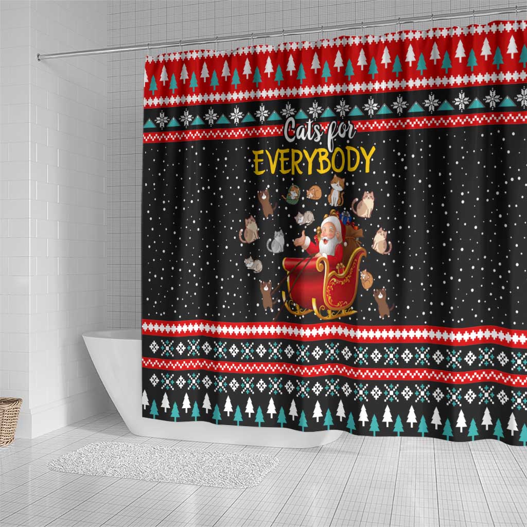Funny Santa Shower Curtain with Cats for Everybody Quote and Red Christmas Pattern - Wonder Print Shop