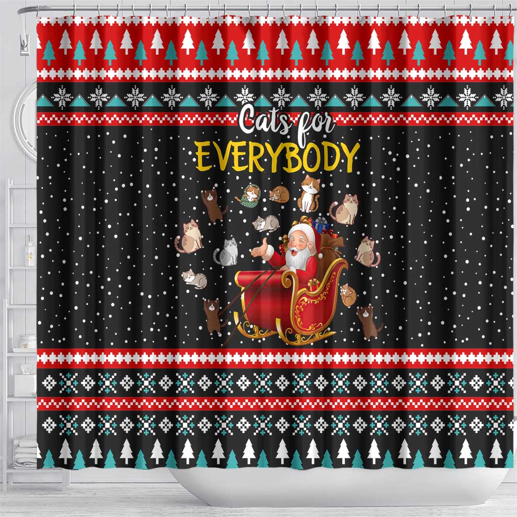 Funny Santa Shower Curtain with Cats for Everybody Quote and Red Christmas Pattern - Wonder Print Shop