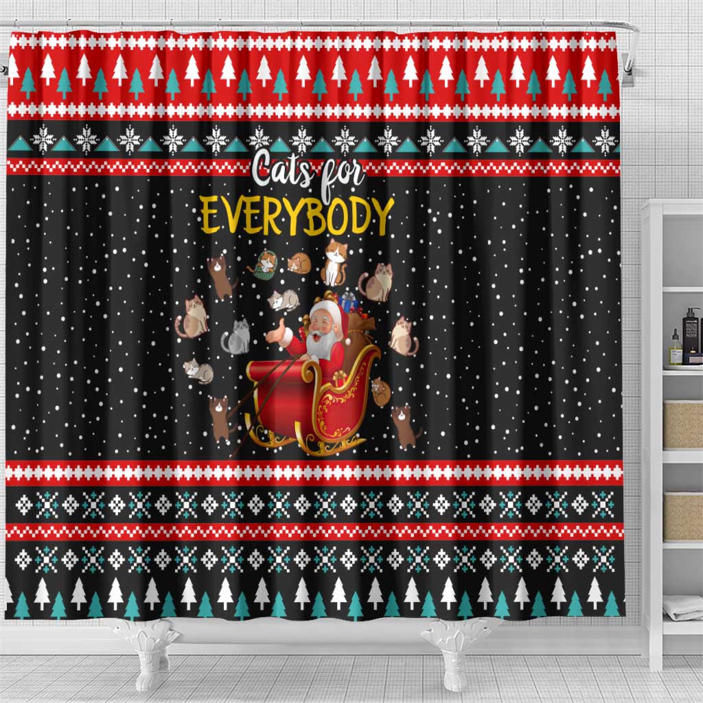 Funny Santa Shower Curtain with Cats for Everybody Quote and Red Christmas Pattern - Wonder Print Shop