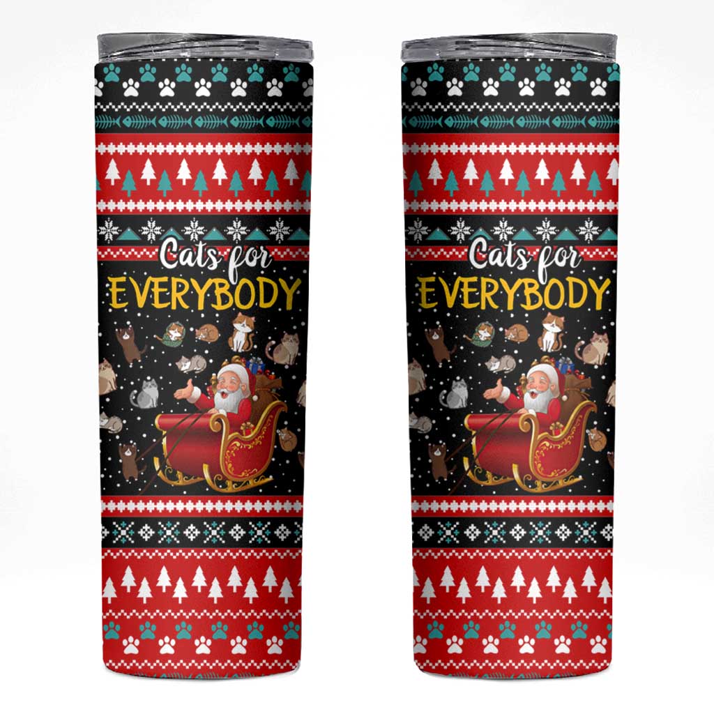 Funny Santa Skinny Tumbler with Cats for Everybody Quote and Red Christmas Pattern - Wonder Print Shop
