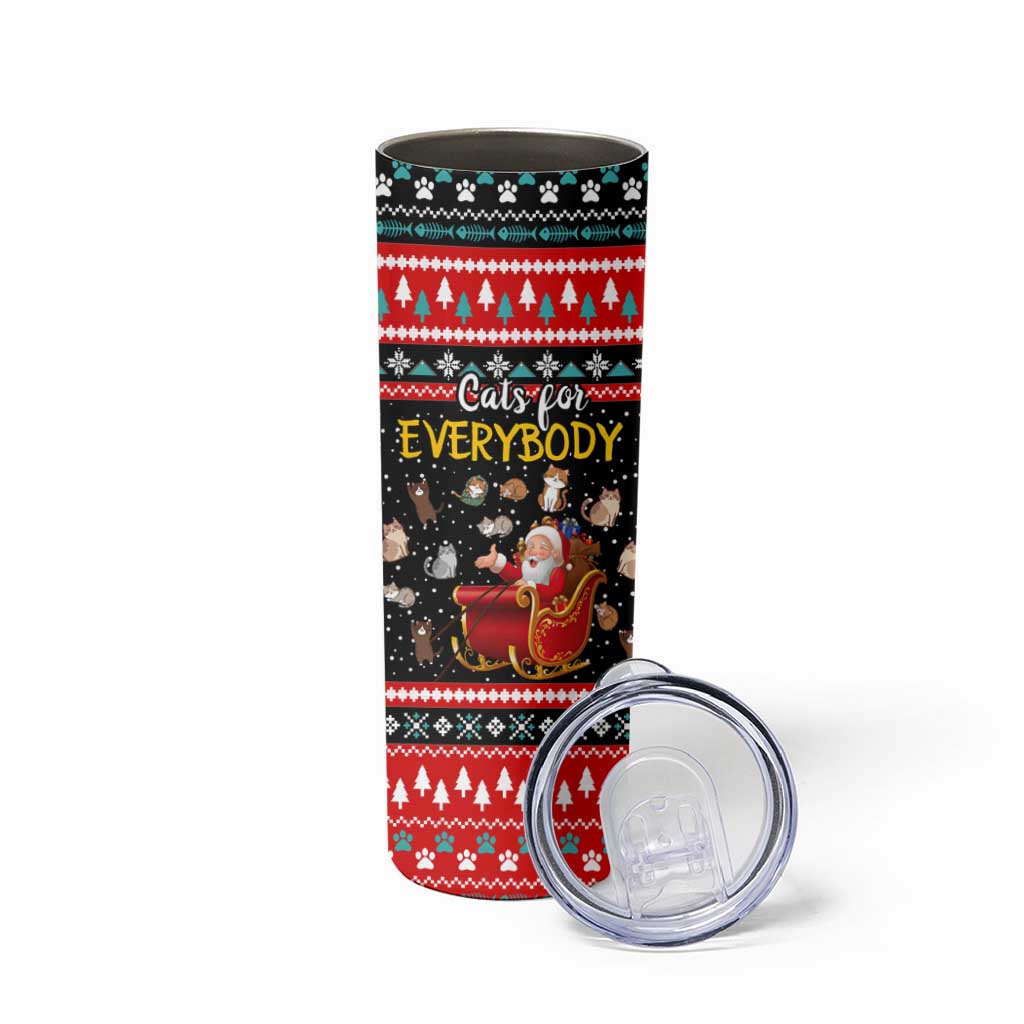 Funny Santa Skinny Tumbler with Cats for Everybody Quote and Red Christmas Pattern - Wonder Print Shop