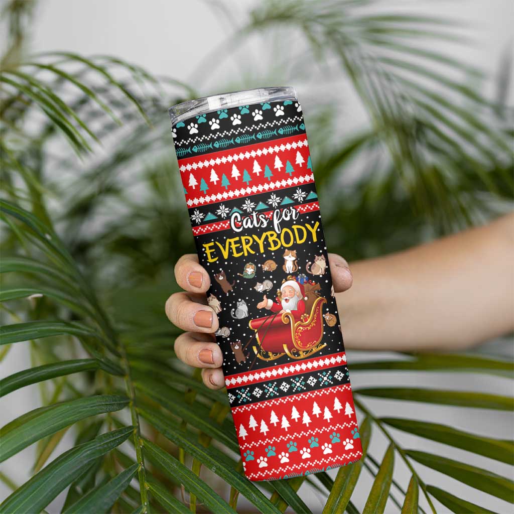 Funny Santa Skinny Tumbler with Cats for Everybody Quote and Red Christmas Pattern - Wonder Print Shop