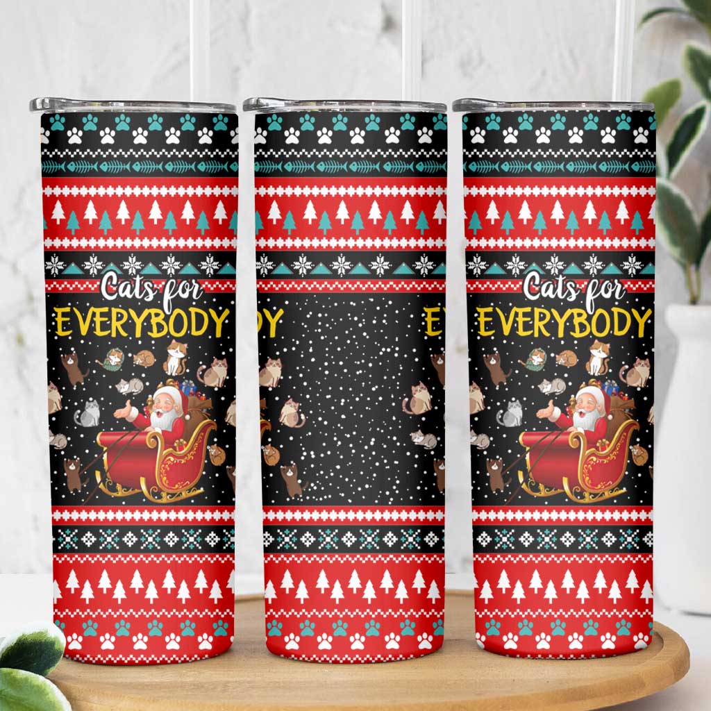 Funny Santa Skinny Tumbler with Cats for Everybody Quote and Red Christmas Pattern - Wonder Print Shop