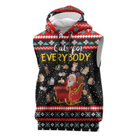Funny Santa Sleeveless Hoodie with Cats for Everybody Quote and Red Christmas Pattern - Wonder Print Shop