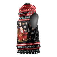 Funny Santa Sleeveless Hoodie with Cats for Everybody Quote and Red Christmas Pattern - Wonder Print Shop