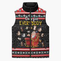 Funny Santa Sleeveless Puffer Jacket with Cats for Everybody Quote and Red Christmas Pattern - Wonder Print Shop