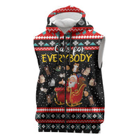 Funny Santa Sleeveless Zip Hoodie with Cats for Everybody Quote and Red Christmas Pattern - Wonder Print Shop