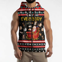 Funny Santa Sleeveless Zip Hoodie with Cats for Everybody Quote and Red Christmas Pattern - Wonder Print Shop