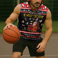 Funny Santa Sleeveless Zip Hoodie with Cats for Everybody Quote and Red Christmas Pattern - Wonder Print Shop