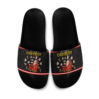 Funny Santa Slide Sandals with Cats for Everybody Quote and Red Christmas Pattern - Wonder Print Shop
