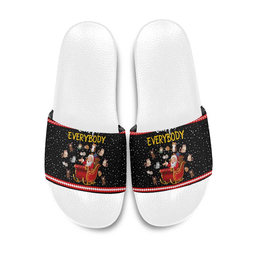 Funny Santa Slide Sandals with Cats for Everybody Quote and Red Christmas Pattern - Wonder Print Shop