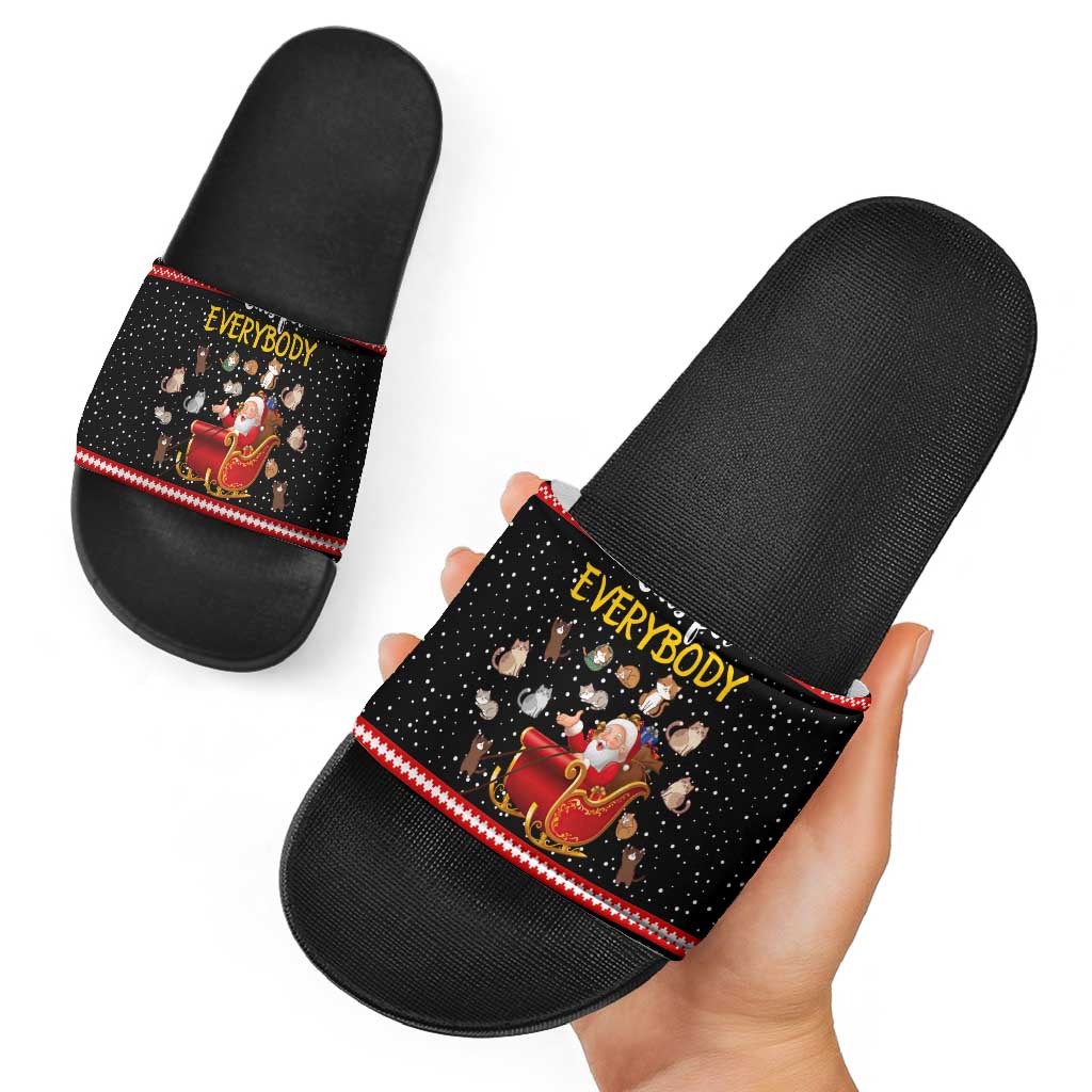 Funny Santa Slide Sandals with Cats for Everybody Quote and Red Christmas Pattern - Wonder Print Shop