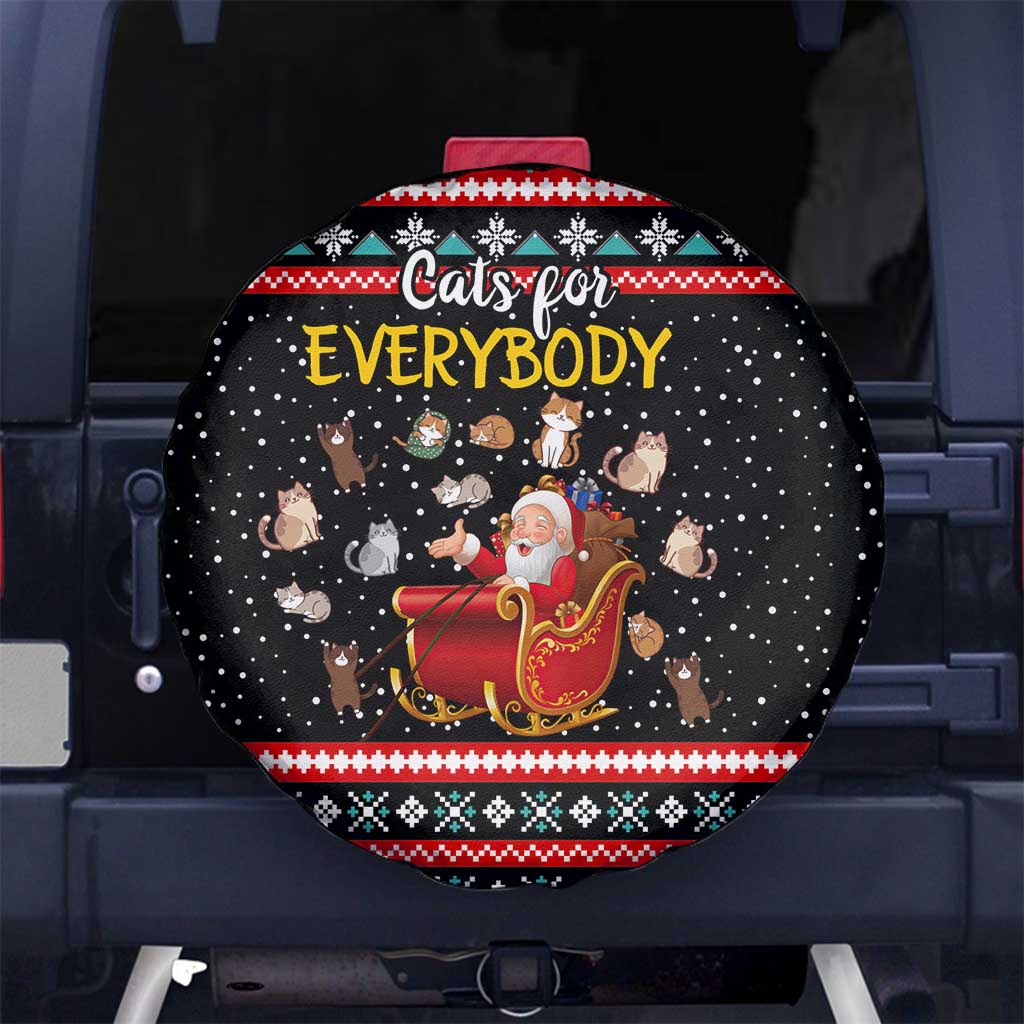 Funny Santa Spare Tire Cover with Cats for Everybody Quote and Red Christmas Pattern - Wonder Print Shop