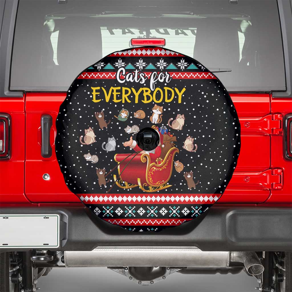 Funny Santa Spare Tire Cover with Cats for Everybody Quote and Red Christmas Pattern - Wonder Print Shop