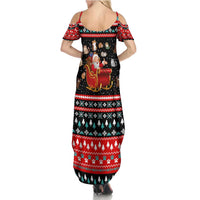 Funny Santa Summer Maxi Dress with Cats for Everybody Quote and Red Christmas Pattern - Wonder Print Shop