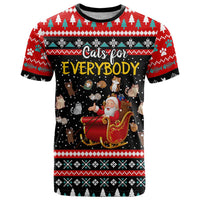 Funny Santa T Shirt with Cats for Everybody Quote and Red Christmas Pattern - Wonder Print Shop