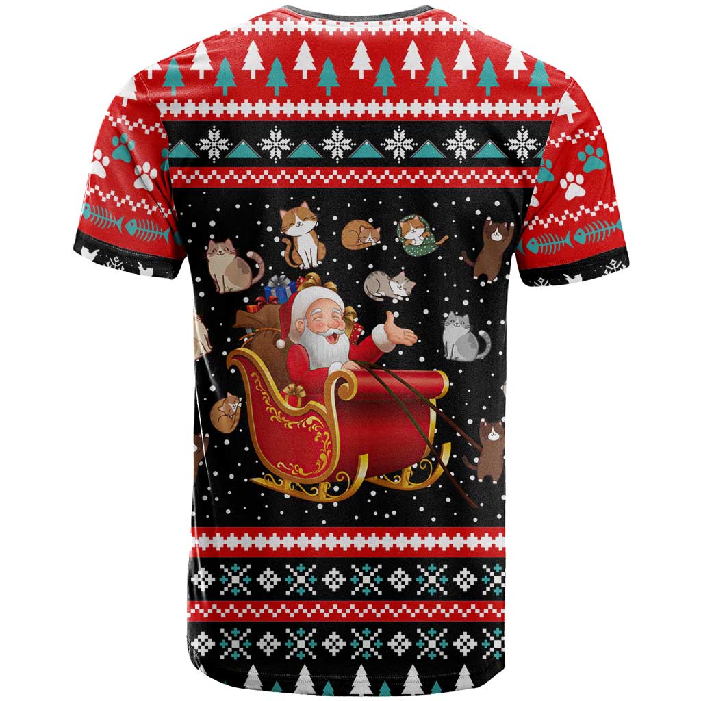 Funny Santa T Shirt with Cats for Everybody Quote and Red Christmas Pattern - Wonder Print Shop