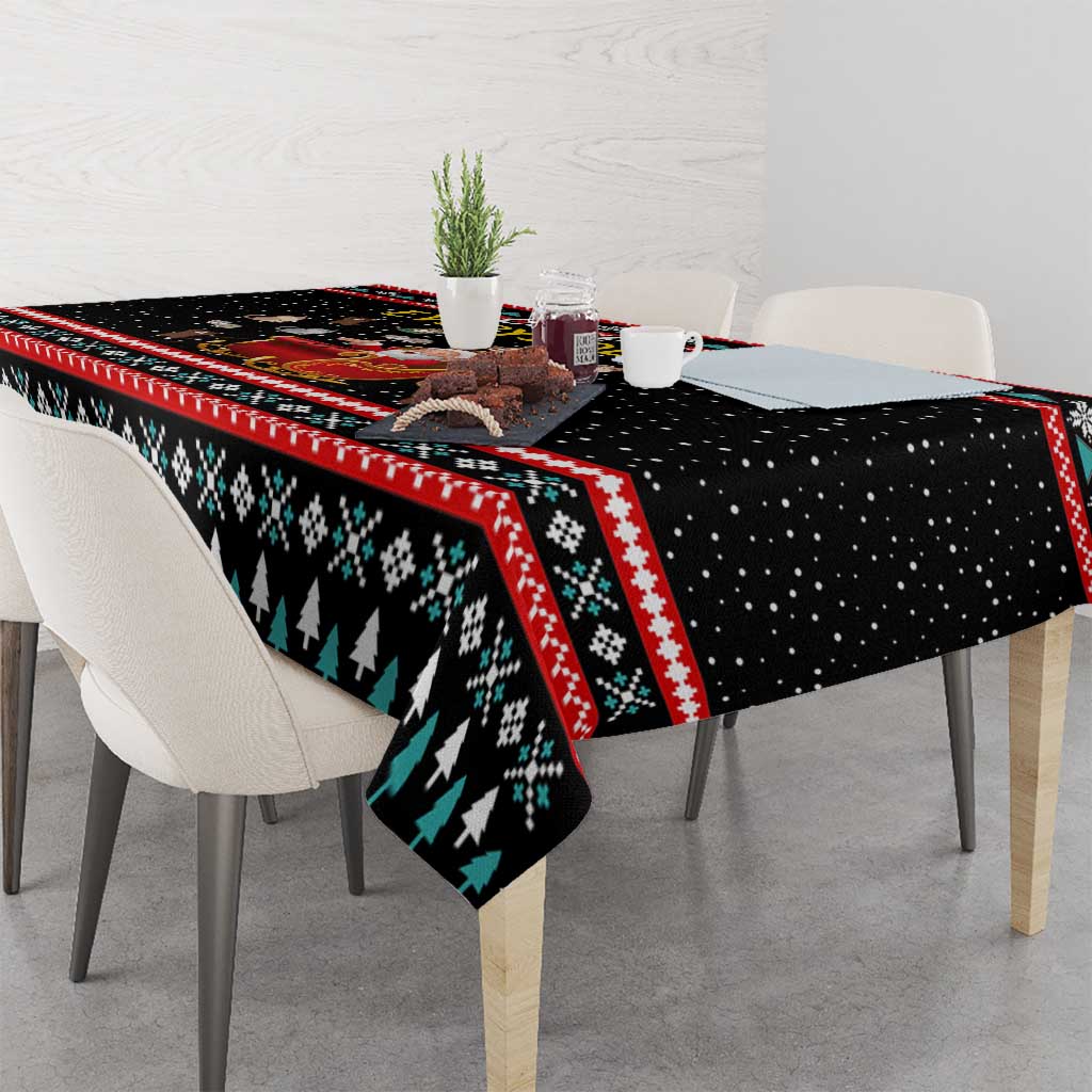 Funny Santa Tablecloth with Cats for Everybody Quote and Red Christmas Pattern - Wonder Print Shop