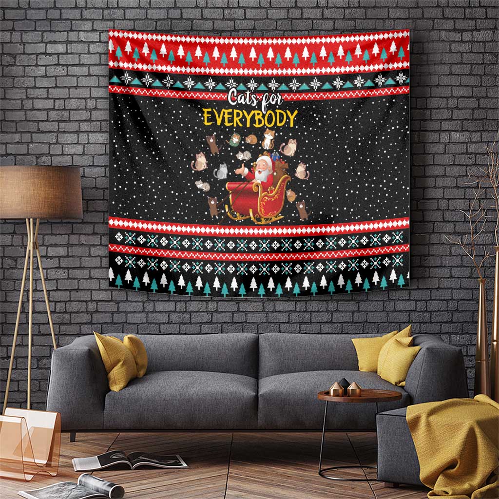 Funny Santa Tapestry with Cats for Everybody Quote and Red Christmas Pattern - Wonder Print Shop