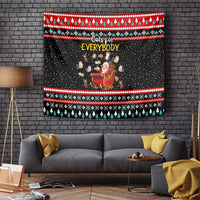 Funny Santa Tapestry with Cats for Everybody Quote and Red Christmas Pattern - Wonder Print Shop