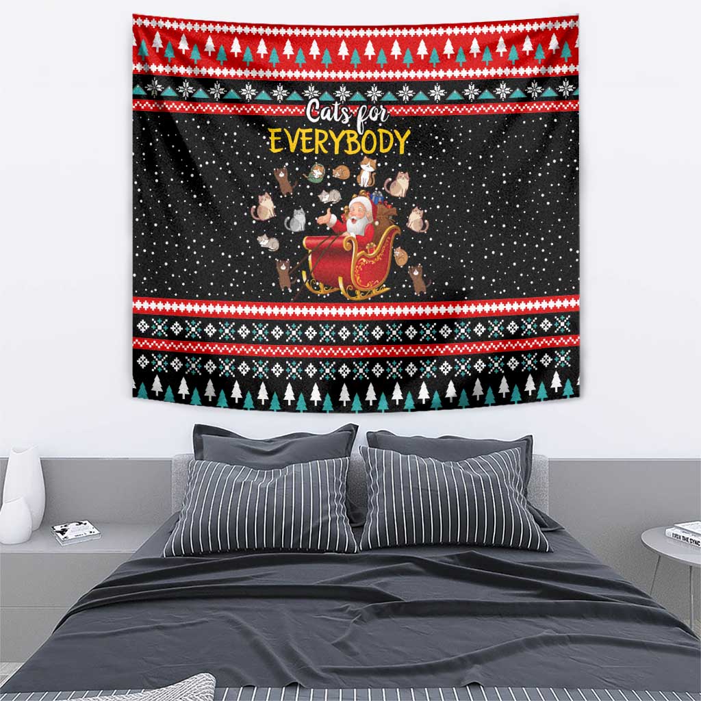 Funny Santa Tapestry with Cats for Everybody Quote and Red Christmas Pattern - Wonder Print Shop